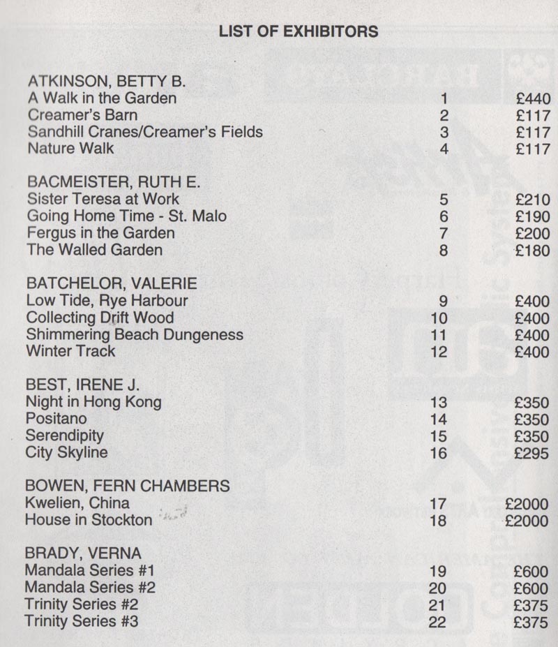 London exhibit partial exhibitor list from brochure